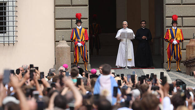 Religion: Pope Leo XIV recites the Angelus at Castel Gandolfo