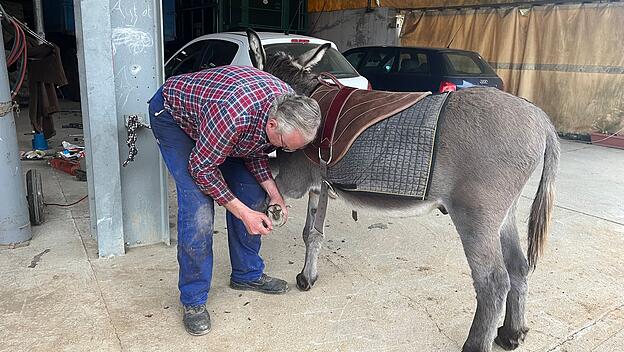 Franz Löser mit seinem Esel