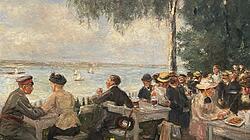 Das Jacobs-Hotel an der Elbchaussee betreibt bis heute eine berühmte Elbterrasse, die Max Liebermann regelmäßig besuchte und malte. Statt der Segler ziehen hier heute vor allem Containerschiffe vorbei. Diese Terrassendarstellungen gehören zu seinen bekanntesten Hamburger Motiven.