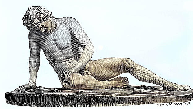 Sterbender Gallier. Druck mit dem Motiv einer Marmorstatue aus dem 3. Jahrhundert v. Chr.