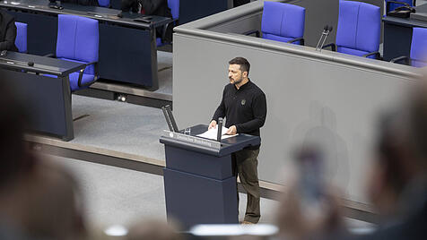 Der ukrainische Präsident Wolodymyr Selenskyj bei seiner Rede im Bundestag
