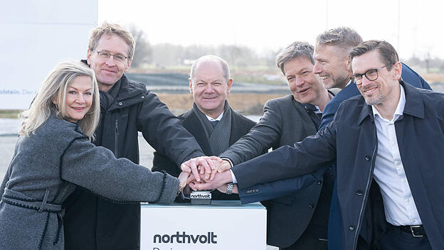 Northvolt-Baubeginn mit Olaf Scholz, Robert Habeck und Anderen