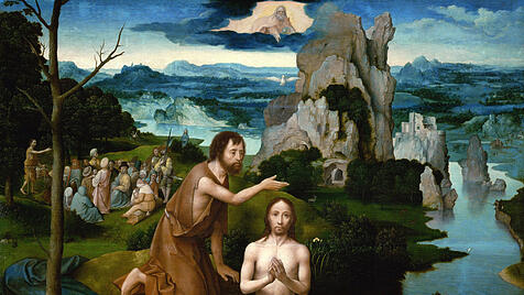 Johannes der Täufer tauft Jesus in der Wüste