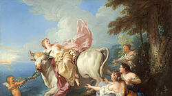 Keine Zeit ohne Mythos, das wusste Hans Blumenberg, wie er 1979 in „Arbeit am Mythos“ darlegte. Hier zu sehen, ist der Mythos, der unserem Kontinent den Namen gab: Die Entführung der Europa, Gemälde von Jean Francois de Troy Frankreich (1679-1752).