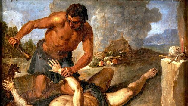 Der erste Mord ist ein Brudermord: Kain tötet Abel, Gemälde von David Teniers (1610-1690).