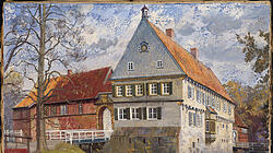 Burg Dinklage bedeutete für den Kardinal zeitlebens die lebendige Erinnerung an die geliebte, münsterländische Heimat. Gemälde des Grevener Malers Wilhelm Palmes.