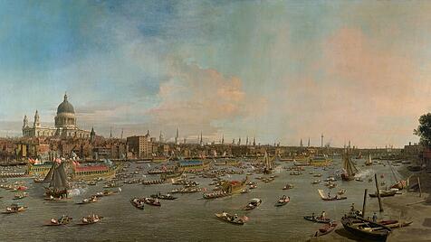 Canaletto behielt auch in London die Gewohnheit bei, stadtprägende Architektur hervorzuheben.