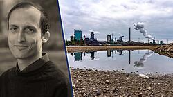 Niedrigwasser am Rhein, im Hintergrund Atomkraftwerk